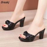 Fashion Crystal Platform Sandals Women Peep Toe Casual Slippers Summer New Shoes on Heels Outdoor Black High Heel