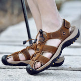 Men Summer Shoes Genuine Leather New Men Sandals Beach Fashion Slippers Outdoor Non-slip Casual Driving Shoes Big Size