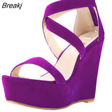 Women Sandals Nude New Platform Flock Gladiator Sandal Wedges Casual High Heels Shoes Lady Summer Shoe Wedding