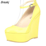 Women Sexy Shoes High Heels Platform Pumps Slipsole Wedges Buckle Strap Round Toe Stilettos Wedding