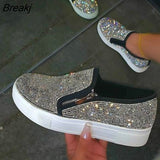 New Fashion Sparkling Rhinestone Flat Loafers Plus Size Women's Shoes Outing Casual Shoes Outdoor Sports Running
