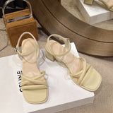 Women's Sandals Summer Footwear High Heels Luxury Designer Shoes Block Heel Low and Elegant Casual Medium Dresses on Offer