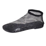 Women's Flat Sandals Rhinestone Fishing Net Sandals Flat Bottom Footware Roman Flat Party Shoes Zapatillas