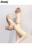 Shoes Chunky Footwear Orthopedic Summer 2023 with Medium Heels Block Heel One Word Thick Sandals for Women Office Work