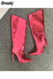 Silver Mirror Boots For Women Knee-high Boots Pointed Toe Ladies Shoes Sexy Nightclub High Heels Stiletto Demonia Boots