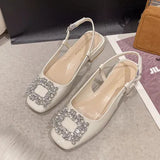 Sandals Med Block Heels Female Shoe All-Match Mary Jane New Medium Chunky Girls Closed Beige Clear Comfort Summer Fashion