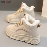 shoes Winter boots fashion round head sports shoes keep warm thick bottom plus velvet lace-up casual running women's
