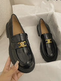 Shoes Women Spring And Autumn 2024 New Thick-Soled Round-Head French Vintage British Style Small Leather Shoes With Metal Buckle Single