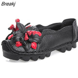 Women's Mom Shoes Retro Ethnic Slip on Flat Casual Shoes Female Soft Sole Loafers Fashion Flower Round Toe Walking