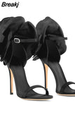 Women's Sandals 2023 Women High Heels Shoes Silks Satins Party Buckle Shoes Rome Flower Round Toe Sandals Summer Shoes For
