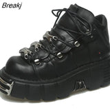 Women Shoes Low-top Metal Daddy Shoes All-match Inner Heightening Punk Style Shoes Thick Bottom Round Toe Single Shoes