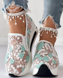 white mesh shoes sneakers Women Fashion Casual Shoes Running Shoes Sport Wear Floral Embroidery Sheer Mesh Sneakers