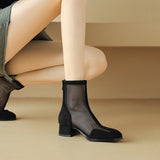 Breakj -43 Plus Size Boots Spring And Autumn Thin Hollow Net Boots 2025 New Women's Shoes Thick Heel Ankle Boots Fashion