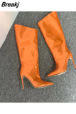 Silver Mirror Boots For Women Knee-high Boots Pointed Toe Ladies Shoes Sexy Nightclub High Heels Stiletto Demonia Boots
