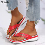 Women's Slippers Summer New Fashion Metal Button Slides Shoes Wedge Beach Sandals Women Outside Platform Leisure Flip