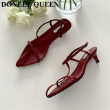 Shoes Women Sandals Thin Low Heels Sandals Pointed Toe Narrow Band Simple Sandal Ankle Strap Lady Pumps 2023