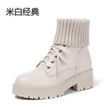 Martin Boots Girls College Style Students Non-Slip Thick Soles Plush Warm Wool Rice White Large Size Short