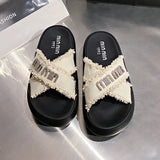 Women Slides Slippers Summer New Woman Beach Retro Peep Toe Slip on Wedges Platform Designer Casual Open Toe Flat