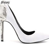 Women Sexy High Heels Shoes Velvet Snake Pattern Pointed Toe Zipper Female Pumps Woman Wedding Big Size