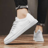 Men Fashion shoes lace up Sneakers High Quality genuine Leather Men Casual Shoes Flat White Shoes Man Designer