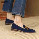Retro Metal Buckle Loafers Women's English Style High Heel Flat Single Shoes Ladies Dress Shoes Faux Suede Low