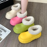 yellow Winter Plush Boots Women New Fashion Waterproof Furry Cotton Shoes Outdoor Cozy Fuzzy Shoes Thick Sole Cotton