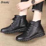 Leather Shoes Woman Winter Boots 2020 Women's Ankle Boots Flat With Zip Fur Female Retro