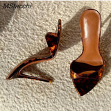 Transparent Shoes For Women's Sandals 2024 Summer Sexy Slippers Pointe Toe Thin Heels Stiletto Sandals Big Size Women