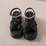 Summer New Open Toe Pearl Button Strap Thick Sole Waterproof Platform Sandals for Women Thick Sole Shoes for