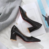 new Korean wild thick with high heels shallow mouth pointed work single shoes classic simple large size women's
