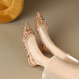 Sequin Pointed Toe Slides 3 Cm Square Low Heels Students Half Slippers Summer Casual Beach Women Sandals Outdoor