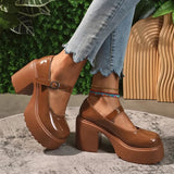 Super High Heels Mary Jane Shoes Women Plus Size Ankle Buckle Platform Pumps Woman Round Toe Chunky Heeled Lolita