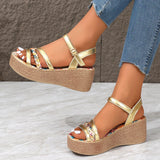 Women's Platform Wedge Sandals Summer 2024 High Heel Round Toe Comfortable Floral Woman Designer Gold Shoes Luxury
