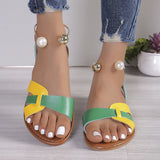 Pearl Sandals 2024 Casual Women New Dress Sandal Summer Metal Decor Fashion Shoes Slip on Colorful Women's