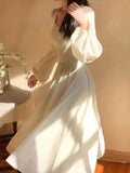 Elegant Solid Midi Dress Woman Fairy One Piece Dress Korea Fashion 2023 Summer Long Sleeve Even Party Dress Casual