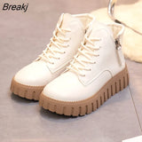 New Winter Women Platform Sneakers Fashion Lace Up Casual Snow Boots Ladies Cotton Shoes White Warm Plush Short