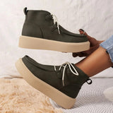 Natural Suede Leather Brown Boots Women Camel Calfskin Nubuck Lace Up Med Block Heel Femail Shoes Winter