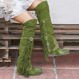 Bohemia Knee-length Women Boots Ethnic Personality High Boots Tassels Faux Suede Boots Girl Flat Bottom Long Botas