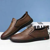 Leather Men Shoes Summer Slip on Loafers Breathable Men Casual Leather Soft Shoes Black Flats Driving Shoes