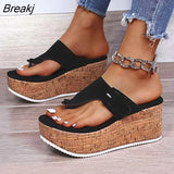 Women Summer Flip Flops Shoes Female Wedge Platform Sandal 2022 Ladies 7.5cm Thick Bottom Casual Slippers Shoe Black Pink