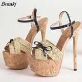 Butterfly-knot Women Sandals Pumps Extrem Sexy High Heels Summer Open Toe Buckle Strap Platform Shoes