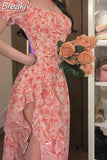 Sleeve French Elegant Dress Beach Floral One Piece Dress Korean Fashion Party 2023 Summer Casual Vintage Midi Dress