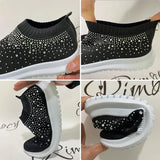 Crystal Flats Shoes for Women Plus Size Breathable Mesh White Sneakers Woman 2023 Autumn Soft Sole ladies Sports