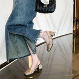Korean Version Square Head Thick-Heeled Baotou Sandals Women's Shoes 2024 Spring And Summer New Style Retro High-Heeled