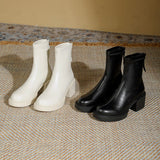 Women Boots High Heels Clogs Platform Stiletto Leather Rubber Short Plush PU Basic with Hoof Women's Leather Boots Clogs
