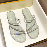 Women Slippers Flat Glitter Slides Fashion Low Pantofle Soft Jelly Luxury Summer 2023 Rubber Rome Crystal Basic