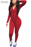 Fall Winter Bodycon Zipper Jumpsuits Women Solid Color Long Sleeve Slim Playsuits Casual Female Sport One Piece