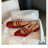 Women Sandals Summer Shoes Woman low heels Double Buckle Mary Janes Shoes Patent Leather Dress Shoes Back Strap Zapatos