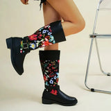 New Fashion Women's Boots Knee length Embroidery Vintage Shoes Ethnic Style Winter Zipper Lace Up