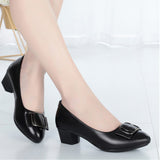 Middle-aged Women's Pumps PU Leather Soft Sole Comfortable Non-slip Mid-heel Single Shoes Mother Shoes Leather Shoes